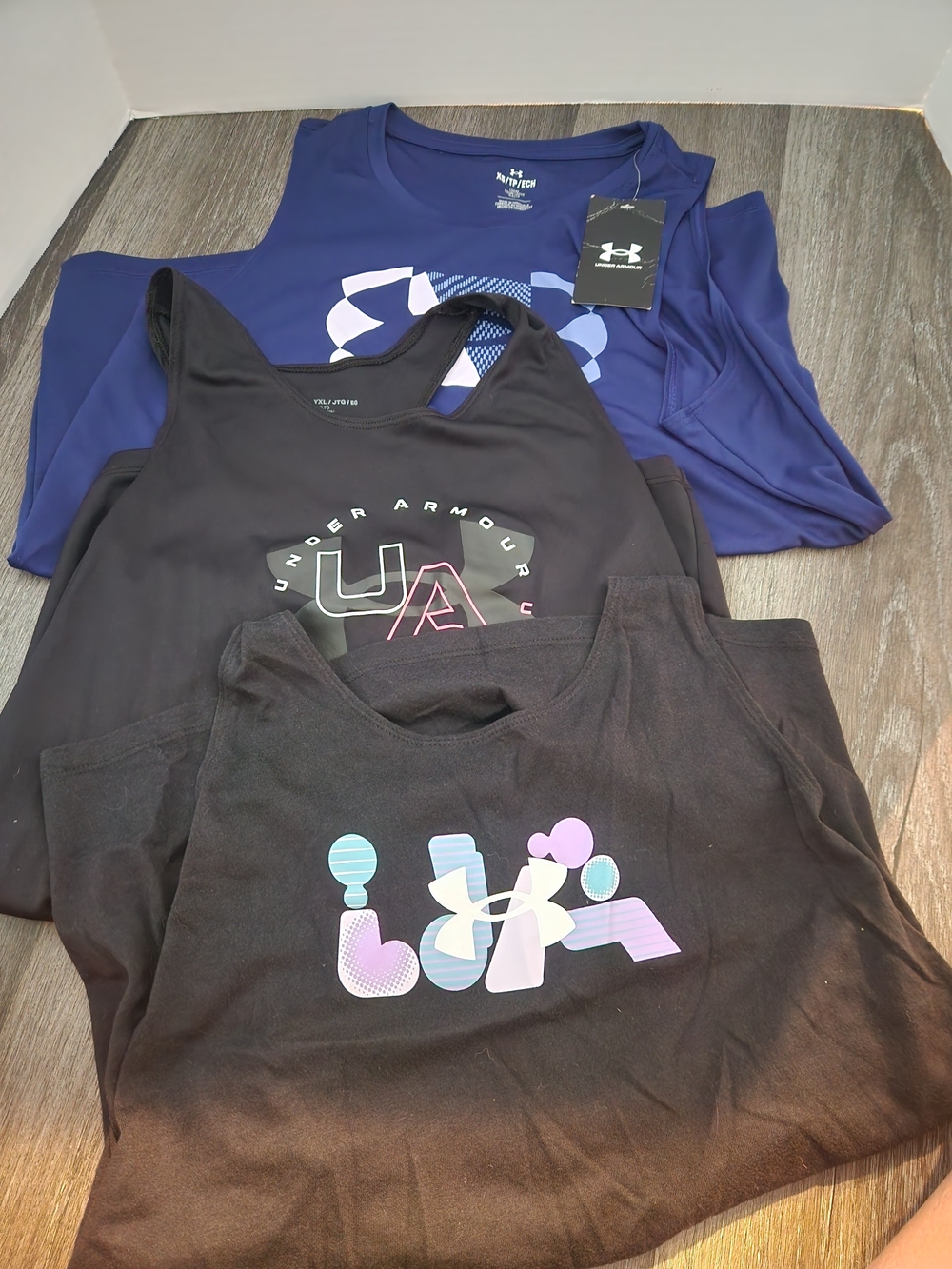 Under Armour Girls Black & Purple Graphic Tank Tops And Tshirts- 3 Pack Some New